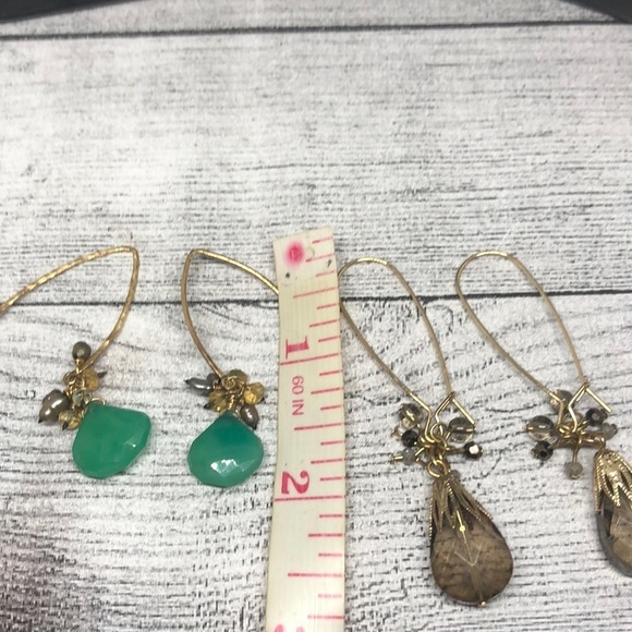 Bundle 2 stone and crystal trendy statement long wire hook earrings dangle drop. - Picture 2 of 7